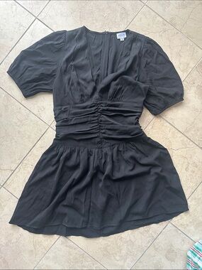 Le Lis Black Ruched V-Neck Mini Dress